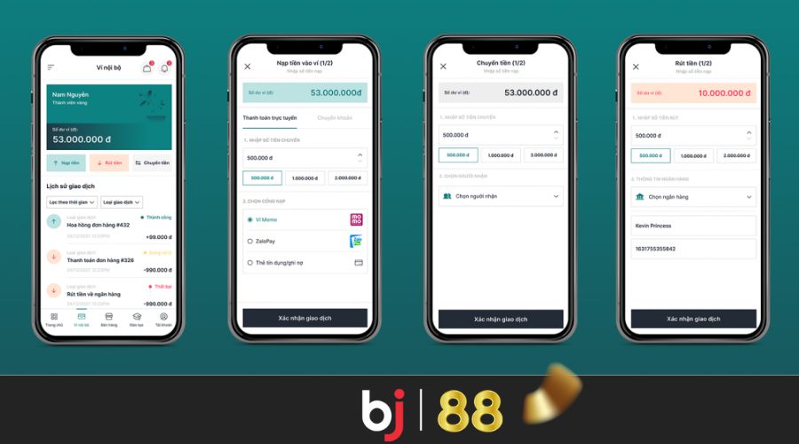 Điền thông tin theo biểu mẫu và bấm nhận để thực hiện rút tiền bj88 về tài khoản 